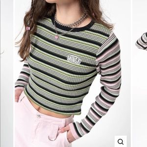Minga London Fantasy Stripes Knit Ribbed Top size L